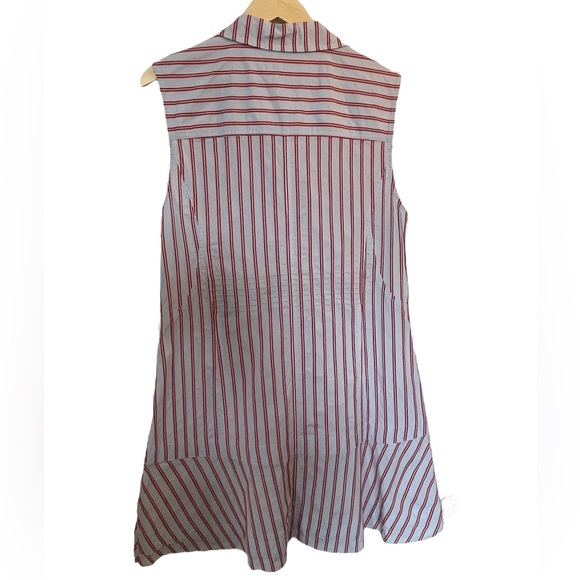 DEREK LAM 10 CROSBY Blue/Red Striped Dress Ruffle Shirtdress Sleeveless - Sz 16 - Picture 8 of 16
